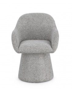 grå spisebordsstol med armlæn og drejefod bouclé moderne design 2