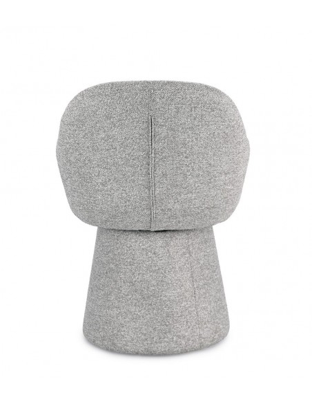grå spisebordsstol med armlæn og drejefod bouclé moderne design