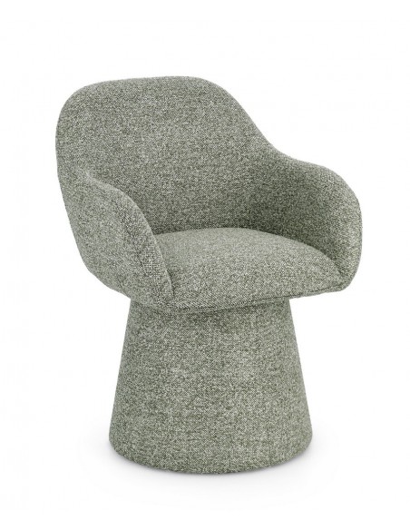 grøn spisebordsstol med armlæn og drejefod bouclé moderne design