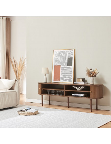 tvbord træ moderne design skydelåger opbevaring stuemøbler