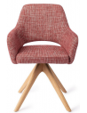 Yanai Spisebordsstol med armlæn og drejefod i egetræ og polyester H83 cm - Eg/Meleret bærrød