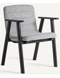 spisebordsstole med armlæn sort grå bouclé stof træ