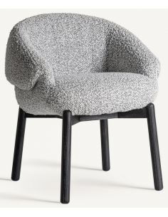 spisebordsstole med armlæn sort grå bouclé stof træ
