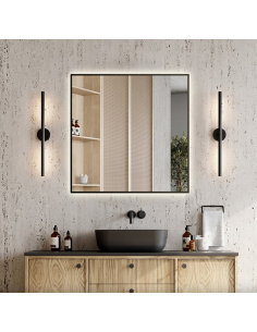 sort badeværelsesspejl vægspejl spejl lys belysning badeværelse vask håndvask led