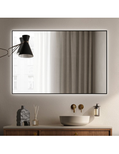 sort badeværelsesspejl vægspejl spejl lys belysning badeværelse vask håndvask led