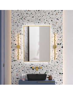 guld badeværelsesspejl vægspejl spejl lys belysning badeværelse vask håndvask led