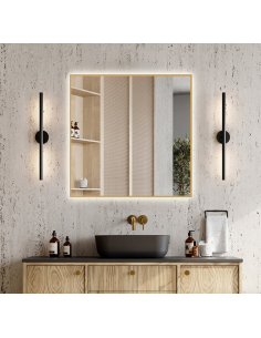 guld badeværelsesspejl vægspejl spejl lys belysning badeværelse vask håndvask led