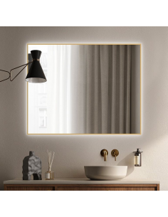 guld badeværelsesspejl vægspejl spejl lys belysning badeværelse vask håndvask led