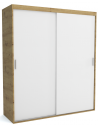 Klædeskab med skydelåger i MDF og møbelplade H205 x B110 x D60 cm - Vild eg/Mat hvid