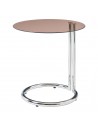 Rundt sidebord i metal og glas H46 x Ø44,5 cm - Krom/Brun