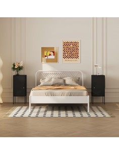 sengebord natbord soveværelse billig sort opbevaring metal 2