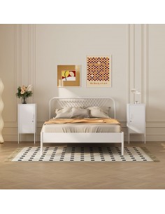 sengebord natbord soveværelse billig hvid opbevaring metal 2