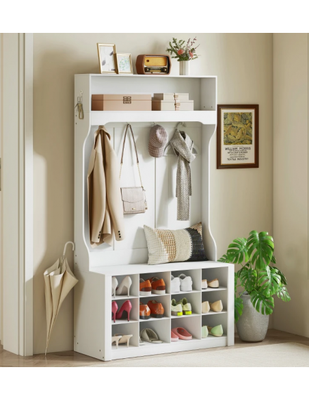 Garderobe skoskab træ billigt entre hvid