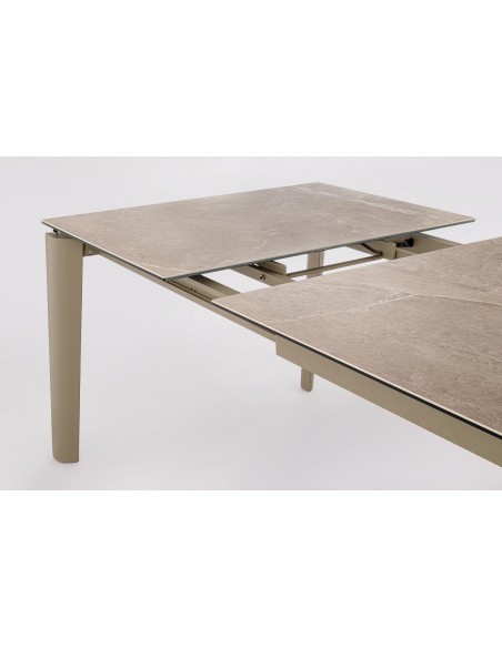spisebord med udtræk tillægsplader moderne design glas beige travertin sten