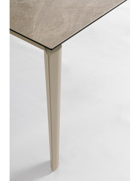 spisebord med udtræk tillægsplader moderne design glas beige travertin sten