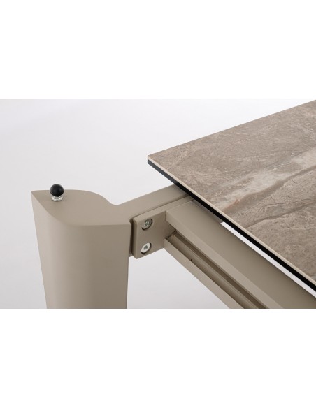 spisebord med udtræk tillægsplader moderne design glas beige travertin sten