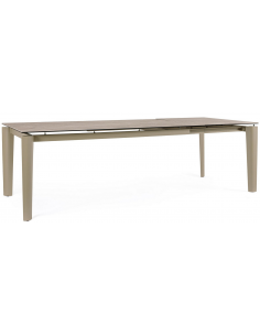 spisebord med udtræk tillægsplader moderne design glas beige travertin sten