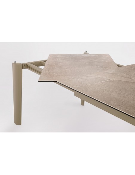 spisebord med udtræk tillægsplader moderne design glas beige travertin sten