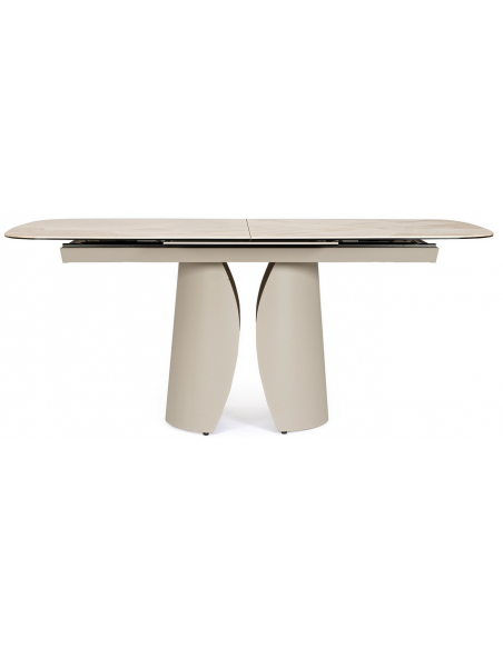 spisebord med udtræk tillægsplader moderne design glas beige marmor sten