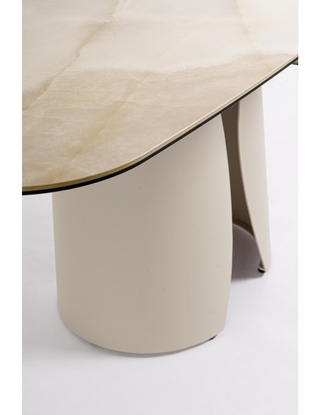 spisebord med udtræk tillægsplader moderne design glas beige marmor sten