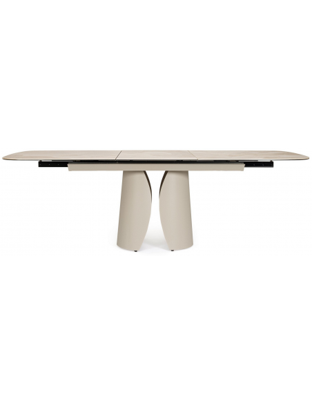 spisebord med udtræk tillægsplader moderne design glas beige marmor sten