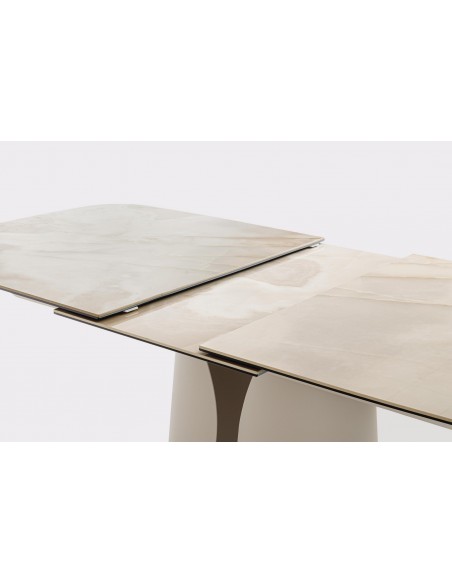 spisebord med udtræk tillægsplader moderne design glas beige marmor sten