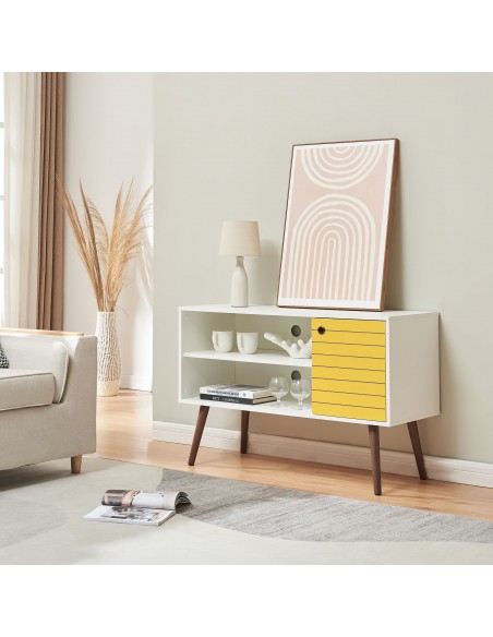 tvbord træ moderne design skydelåger opbevaring stuemøbler