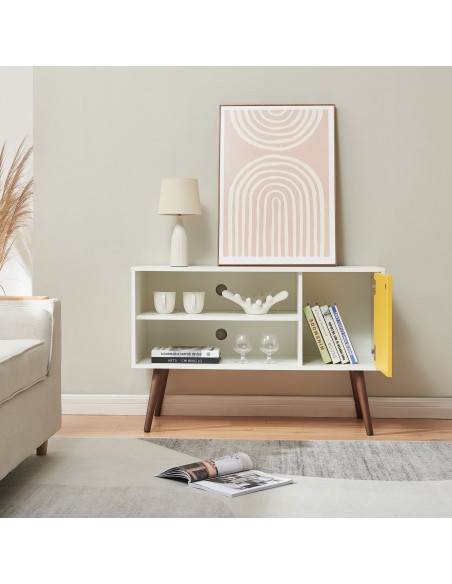 tvbord træ moderne design skydelåger opbevaring stuemøbler