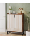 Skoskab i metal og MDF H105 x B75 x D35 cm - Sort/Brun/Hvid