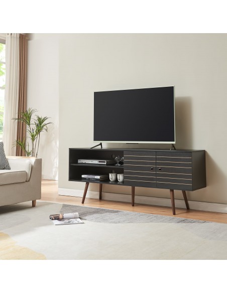 tvbord træ moderne design skydelåger opbevaring stuemøbler