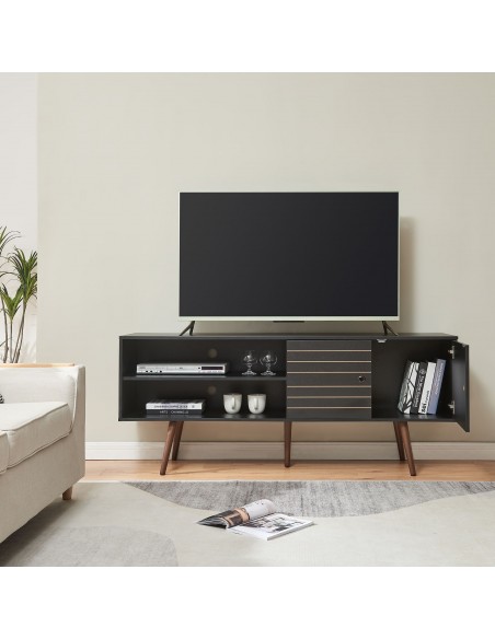 tvbord træ moderne design skydelåger opbevaring stuemøbler