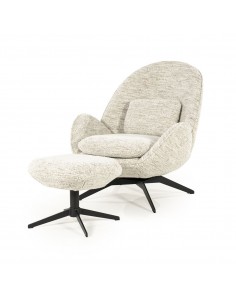 lænestol loungestol boucle moderne nordisk design skandinavisk retro stof drej drejefod drejefunktion skammel fodskammel