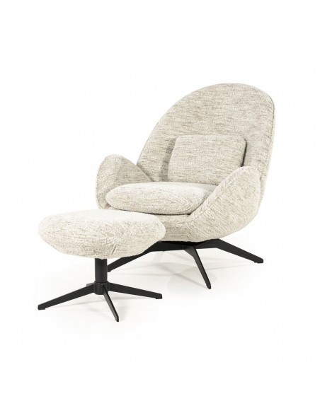 lænestol loungestol boucle moderne nordisk design skandinavisk retro stof drej drejefod drejefunktion skammel fodskammel