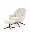 RYAN Lænestol med skammel og drejefod i bouclé polyester H86 cm - Sort/Beige