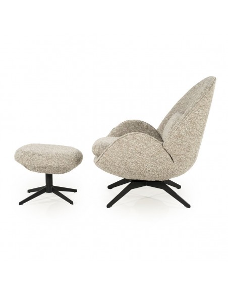 lænestol loungestol boucle moderne nordisk design skandinavisk retro stof drej drejefod drejefunktion skammel fodskammel