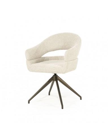 HAILEY Spisebordsstol med armlæn og drejefod i stål og bouclé polyester H81 cm - Mat bronze/Beige