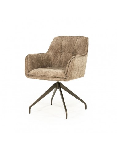 HUGO Spisebordsstol med armlæn og drejefod i stål og bouclé polyester H87 cm - Mat bronze/Taupe