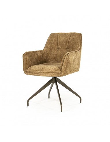 HUGO Spisebordsstol med armlæn og drejefod i stål og bouclé polyester H87 cm - Mat bronze/Sennep