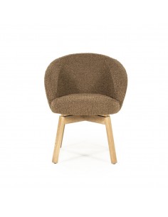 spisebordsstol med armlæn eg egetræ træ moderne design stof boucle drejefod drej 2