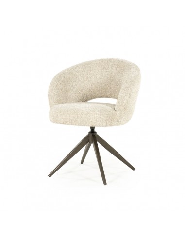 ALISSA Spisebordsstol med armlæn og drejefod i stål og bouclé polyester H80 cm - Mat bronze/Beige