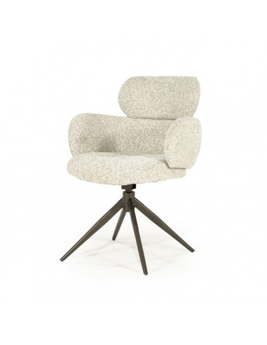 DARCIO Spisebordsstol med armlæn og drejefod i stål og bouclé polyester H87 cm - Mat bronze/Beige