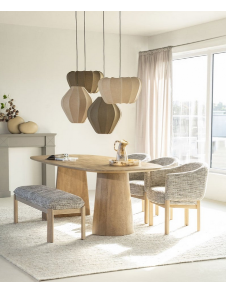 spisebordsstol med armlæn eg egetræ træ moderne design stof boucle