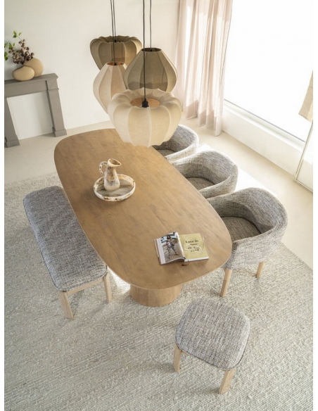 spisebordsstol med armlæn eg egetræ træ moderne design stof boucle