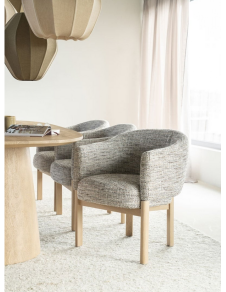 spisebordsstol med armlæn eg egetræ træ moderne design stof boucle