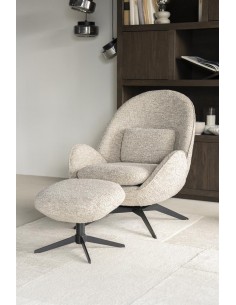 lænestol loungestol boucle moderne nordisk design skandinavisk retro stof drej drejefod drejefunktion skammel fodskammel 2