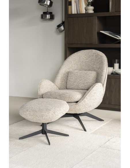 lænestol loungestol boucle moderne nordisk design skandinavisk retro stof drej drejefod drejefunktion skammel fodskammel