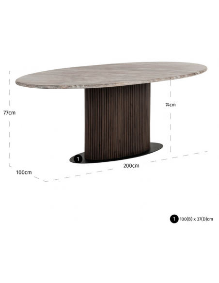 ovalt spisebord 200 brun marmor