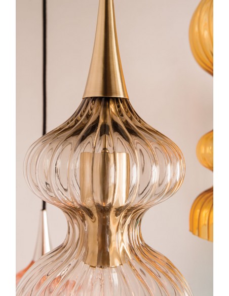 pendel pendellampe loftlampe moderne design spisebord messing guld glas