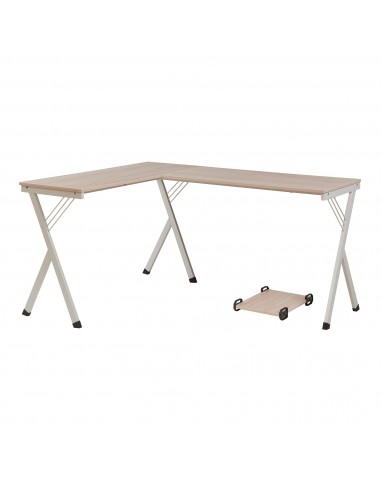 Hjørneskrivebord i metal og møbelplade 158 x 120 cm – Hvid/Lys eg