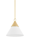 MICA Loftlampe i stål og raffia Ø33 cm 1 x E27 - Hvid/Natur/Antik messing